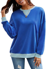 Contrast Round Neck Long Sleeve Sweatshirt - Trendsi