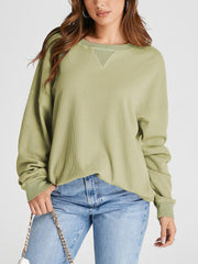 Waffle Knit Round Neck Long Sleeve T-Shirt