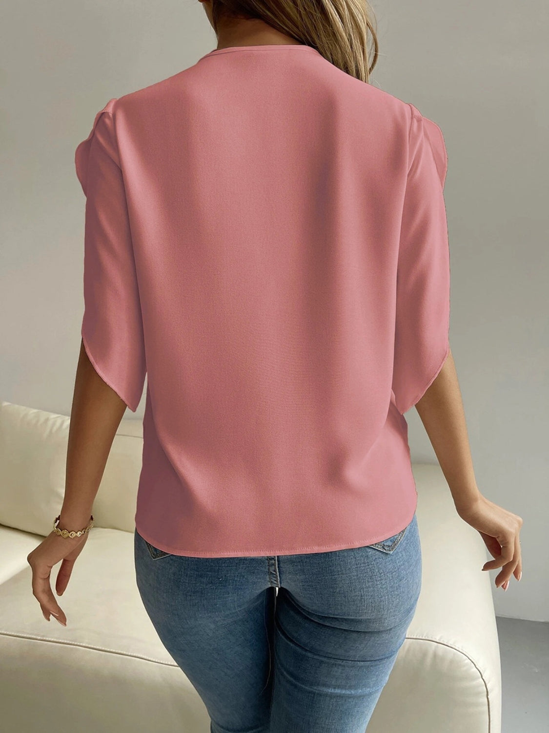 V-Neck Short Sleeve Blouse - Flyclothing LLC