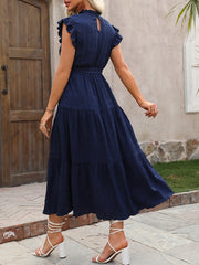 Tied Ruffled Cap Sleeve Midi Dress