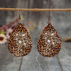 Leopard PU Leather Teardrop Shape Earrings - Trendsi