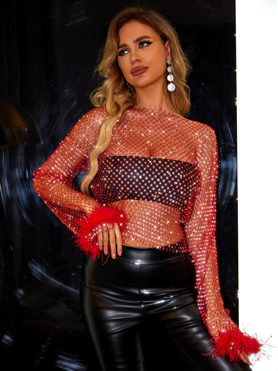 Openwork Long Sleeve Blouse - Flyclothing LLC