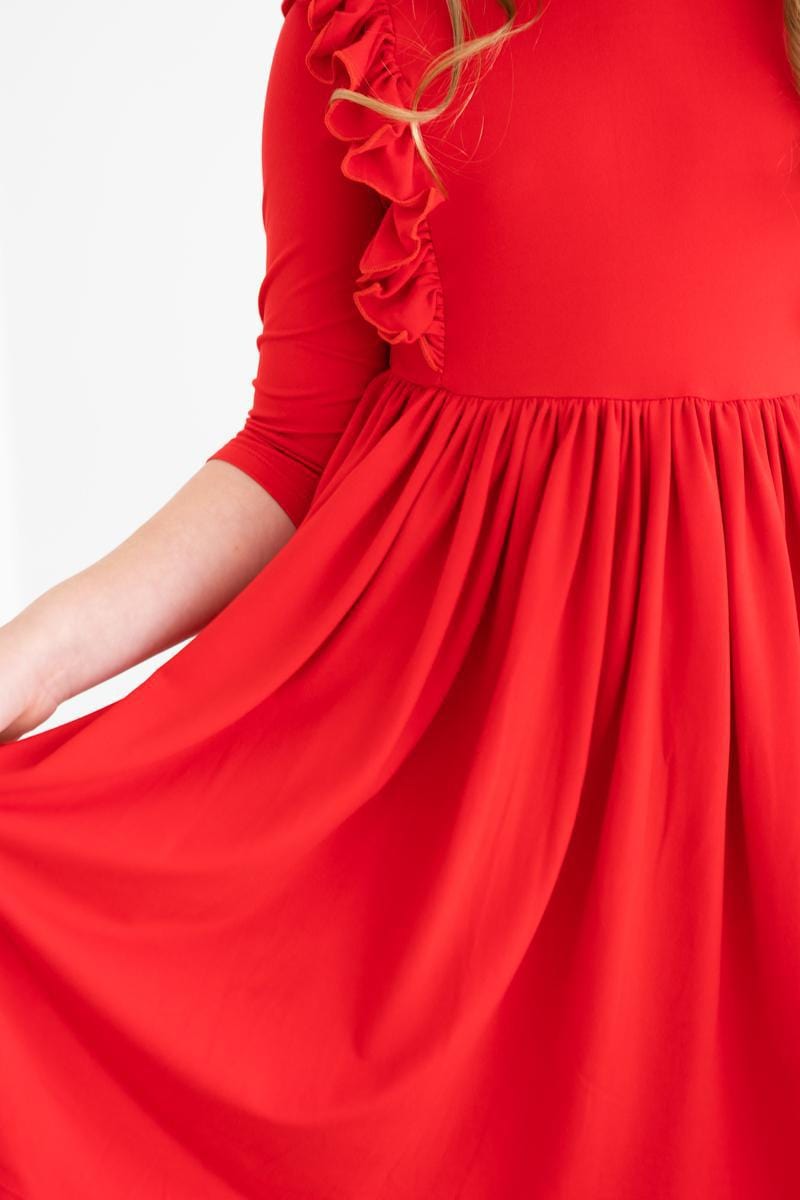 Red 3/4 Ruffle Twirl Dress - Mila & Rose ®