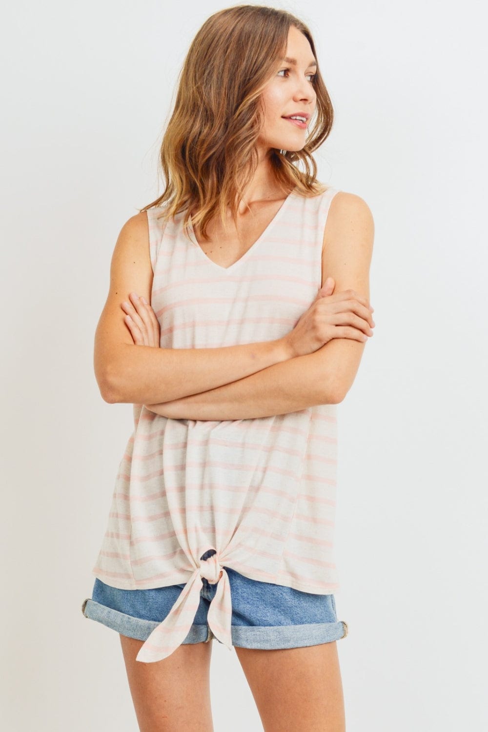 Cotton Bleu by Nu Label Sleeveless Front Tie Striped Top - Trendsi