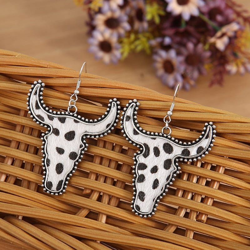 Alloy Animal Print Cow Head Earrings - Trendsi