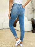 Judy Blue Full Size Mid Rise Destroy & Cuff Skinny Jeans - Trendsi