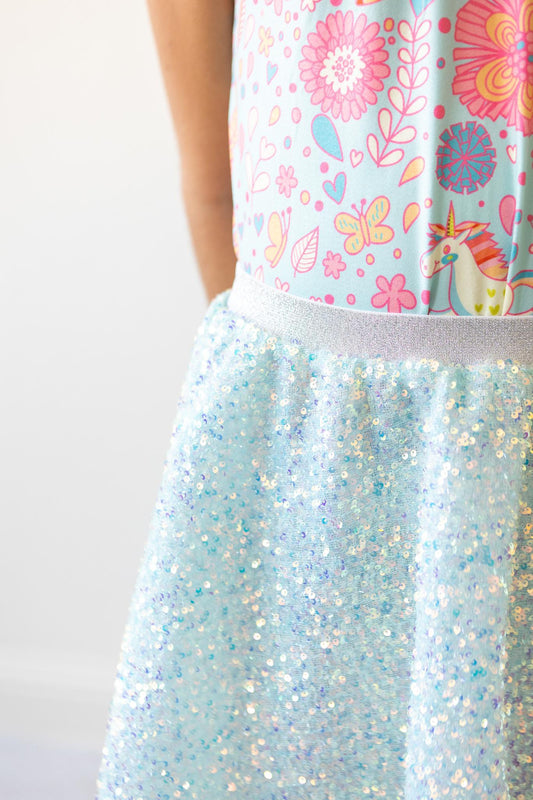 Aqua Sequin Twirl Skort