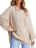 Drawstring Slit Long Sleeve Hoodie - Trendsi