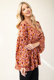 Celeste Full Size Floral V-Neck Balloon Sleeve Blouse