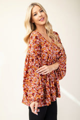 Celeste Full Size Floral V-Neck Balloon Sleeve Blouse - Trendsi