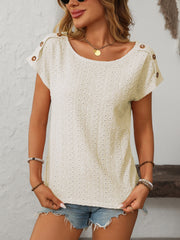 Mandy Eyelet Round Neck Short Sleeve Top