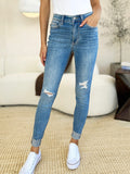 Judy Blue Full Size Mid Rise Destroy & Cuff Skinny Jeans - Trendsi