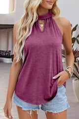 Tied Cutout Grecian Neck Tank - Flyclothing LLC