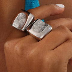 Titanium Steel Fingerprint Signet Ring Trendsi