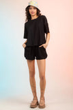 Textured Round Neck Top and Shorts Set Trendsi