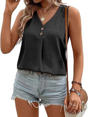 Full Size Decorative Button V-Neck Tank Trendsi