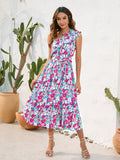 Ruffled Printed One Shoulder Midi Dress - Flyclothing LLC