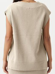 Mandy Ribbed V-Neck Sweater Vest - Trendsi