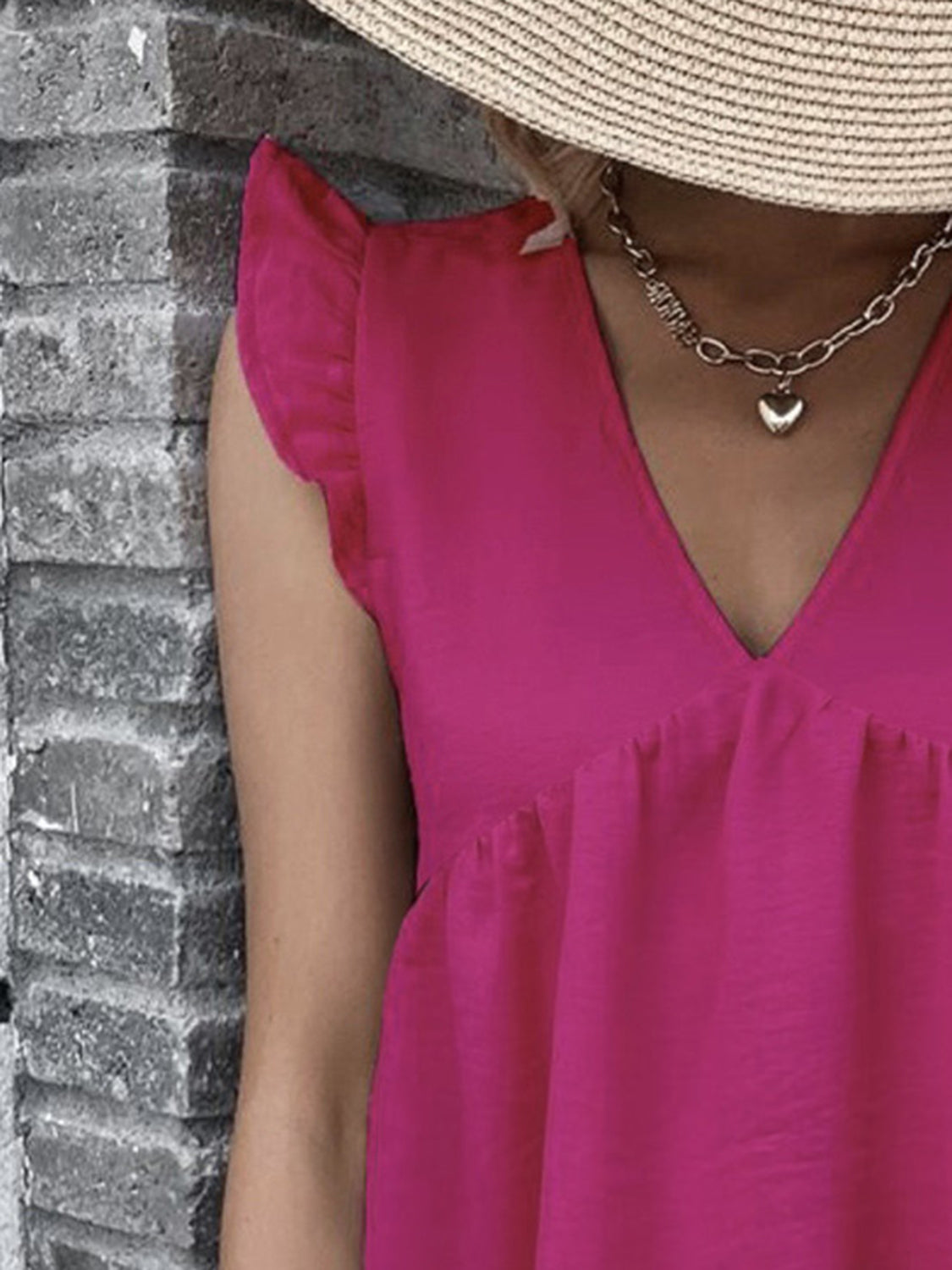 Ruffled V-Neck Cap Sleeve Blouse - Flyclothing LLC