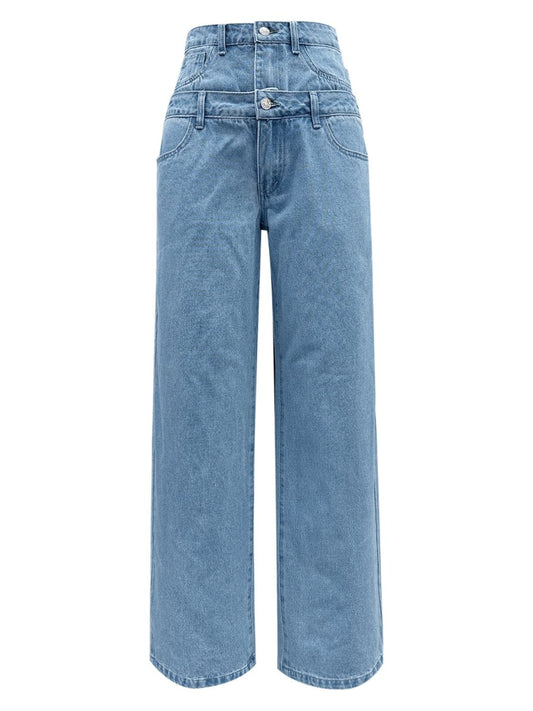 Faux Layered High Waist Jeans - Trendsi