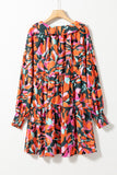 Printed Tie Neck Lantern Sleeve Mini Dress - Flyclothing LLC