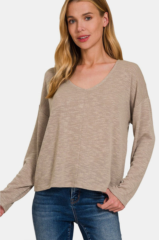 Zenana Dropped Shoulder Long Sleeve T-Shirt Trendsi