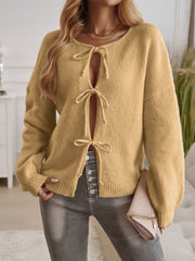 Devine Tied Round Neck Dropped Shoulder Cardigan