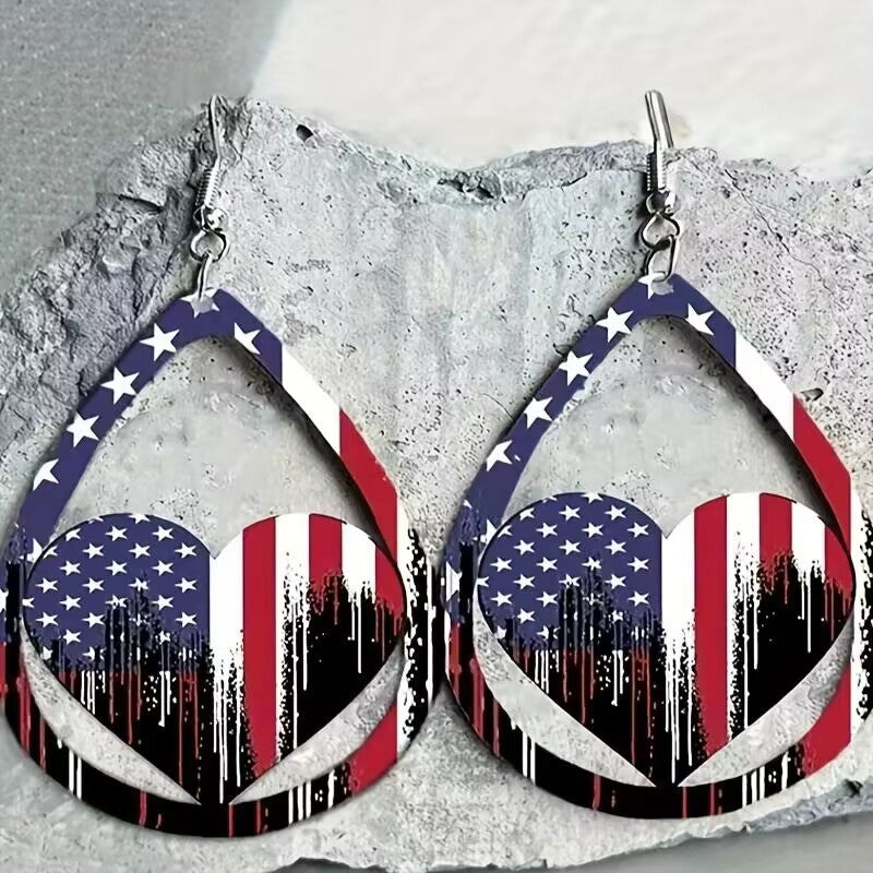 US Flag Pattern Wooden Earrings - Flyclothing LLC