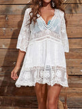 Lace Detail Plunge Cover-Up Dress - Flyclothing LLC