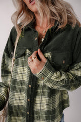 Snap Down Collared Neck Plaid Shacket - Trendsi