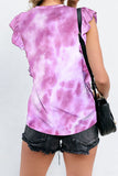 Ruffled Printed Round Neck Cap Sleeve T-Shirt