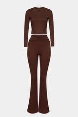 Round Neck Long Sleeve Top and Pants Set Trendsi