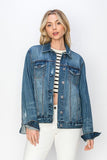 RISEN Full Size Distressed Button Up Jacket - Trendsi