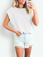 Textured Round Neck Cap Sleeve Blouse Trendsi