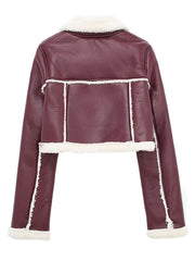 Collared Neck Long Sleeve Plush Cropped Jacket