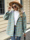 Drawstring Plaid Long Sleeve Hooded Jacket - Trendsi