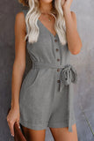 Full Size Tied V-Neck Sleeveless Romper with Pockets - Trendsi