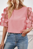 Applique Round Neck Half Sleeve Blouse - Flyclothing LLC