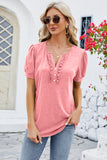 Frill Notched Short Sleeve Blouse - Flyclothing LLC