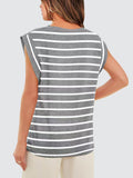 Striped Round Neck Cap Sleeve T-Shirt - Flyclothing LLC