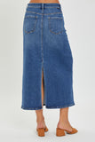 RISEN High Rise Back Slit Denim Skirt - Flyclothing LLC