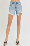 RISEN High Rise Side Step Hem Denim Shorts - Trendsi