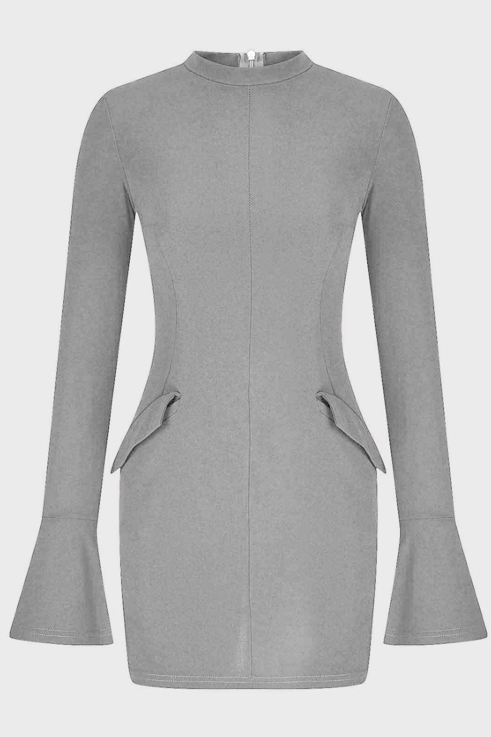 Mock Neck Long Sleeve Mini Dress - Trendsi