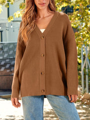 Button Down Long Sleeve Cardigan - Trendsi