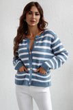 Striped Button Down Long Sleeve Cardigan