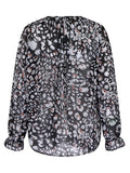 Printed Tie Neck Long Sleeve Blouse - Flyclothing LLC