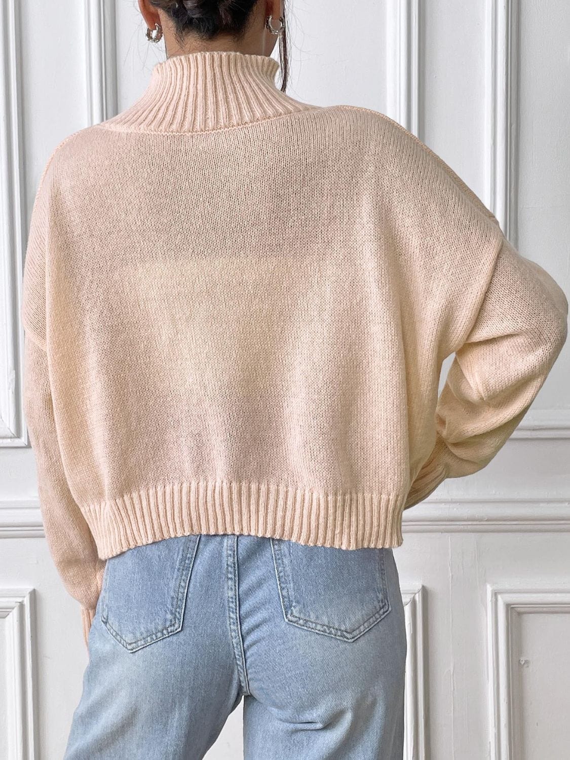 Bow Turtleneck Long Sleeve Sweater - Trendsi