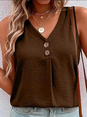 Full Size Decorative Button V-Neck Tank Trendsi