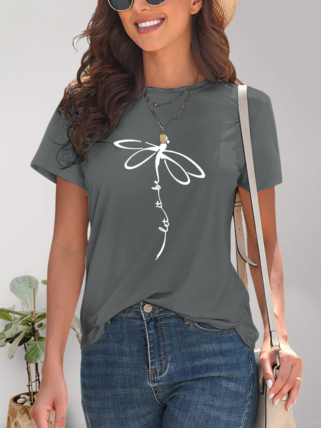 Dragonfly Graphic Round Neck Short Sleeve T-Shirt Trendsi