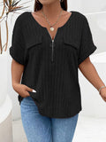 Plus Size Half Zip Short Sleeve T-Shirt - Trendsi